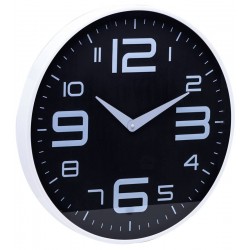 Relógio 30X4,3cm De Parede Em Plástico Preto Com Branco